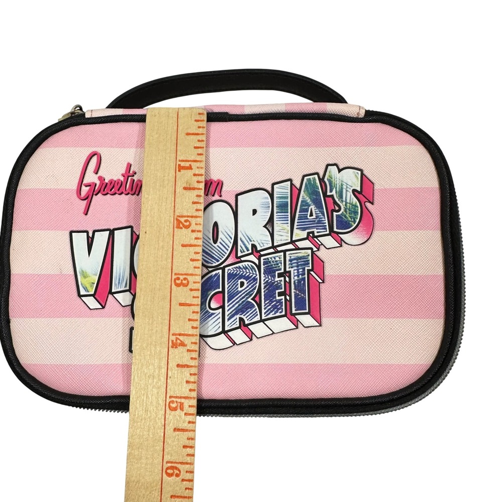 Victorias Secret Pink Striped Greetings From Tropical Makeup Travel Bag Case - Picture 7 of 9